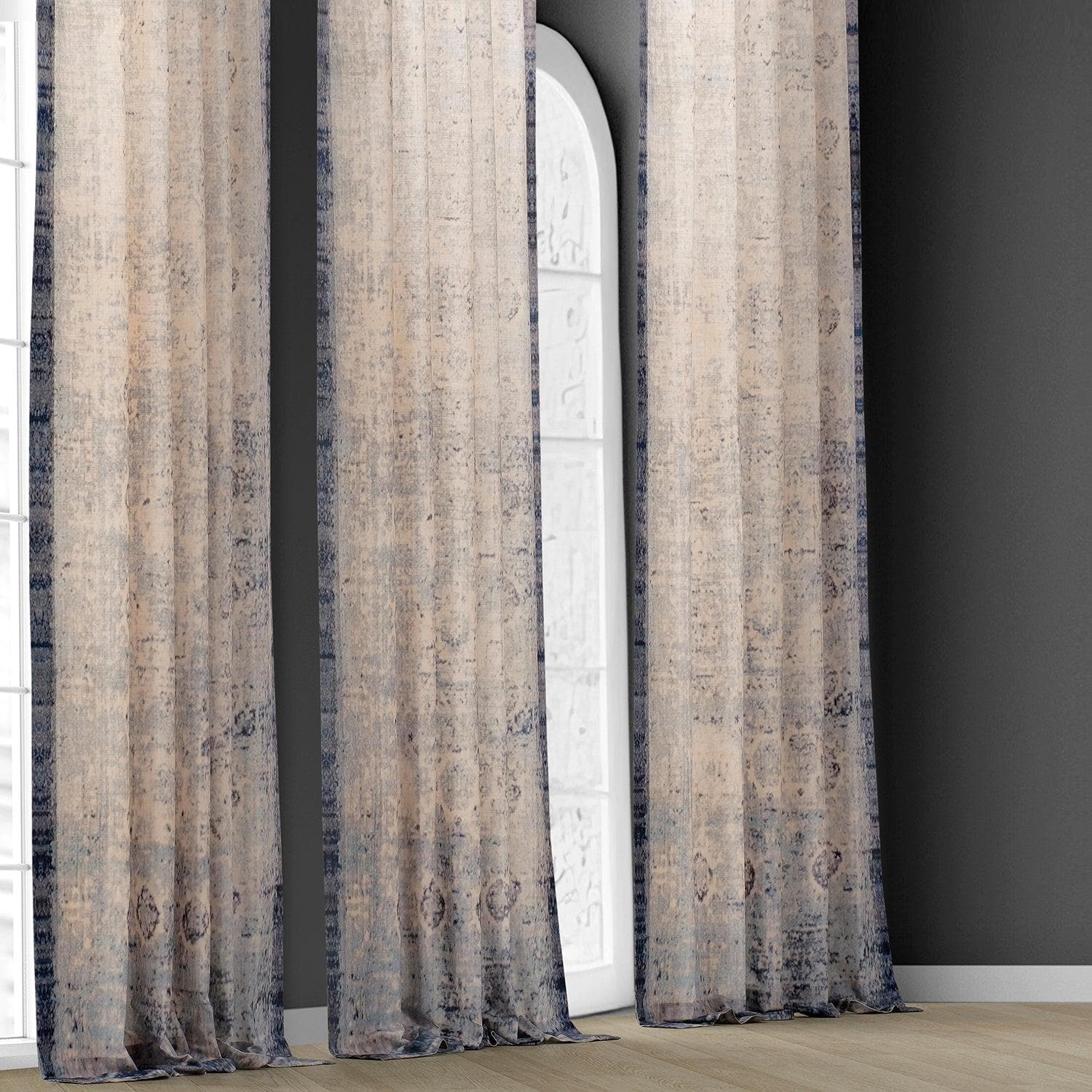 Beach Greige Textured Printed Cotton Room Darkening Curtain - HalfPriceDrapes.com