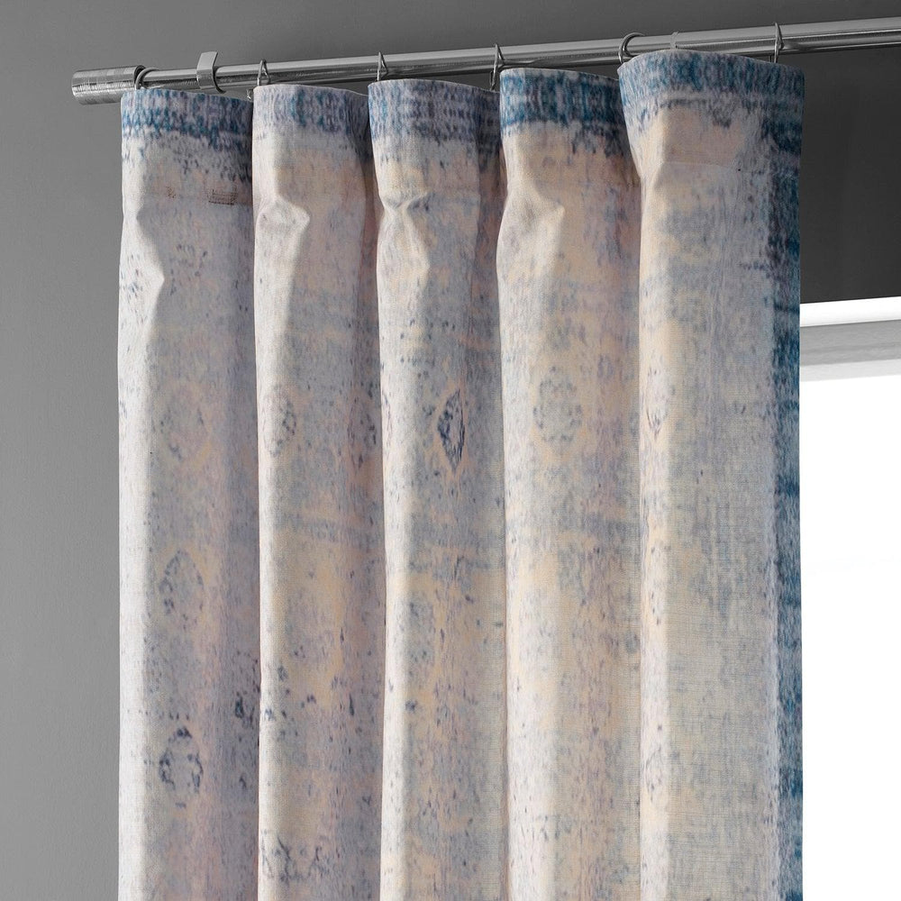Beach Greige Textured Printed Cotton Room Darkening Curtain - HalfPriceDrapes.com