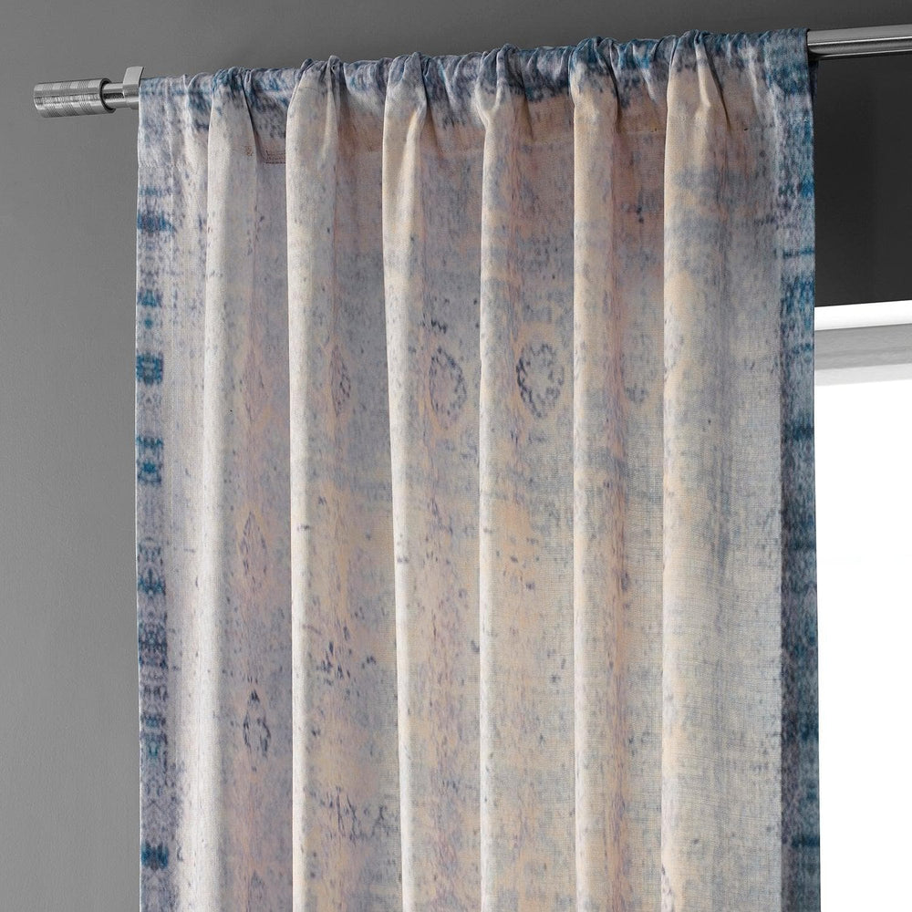 Beach Greige Textured Printed Cotton Room Darkening Curtain - HalfPriceDrapes.com