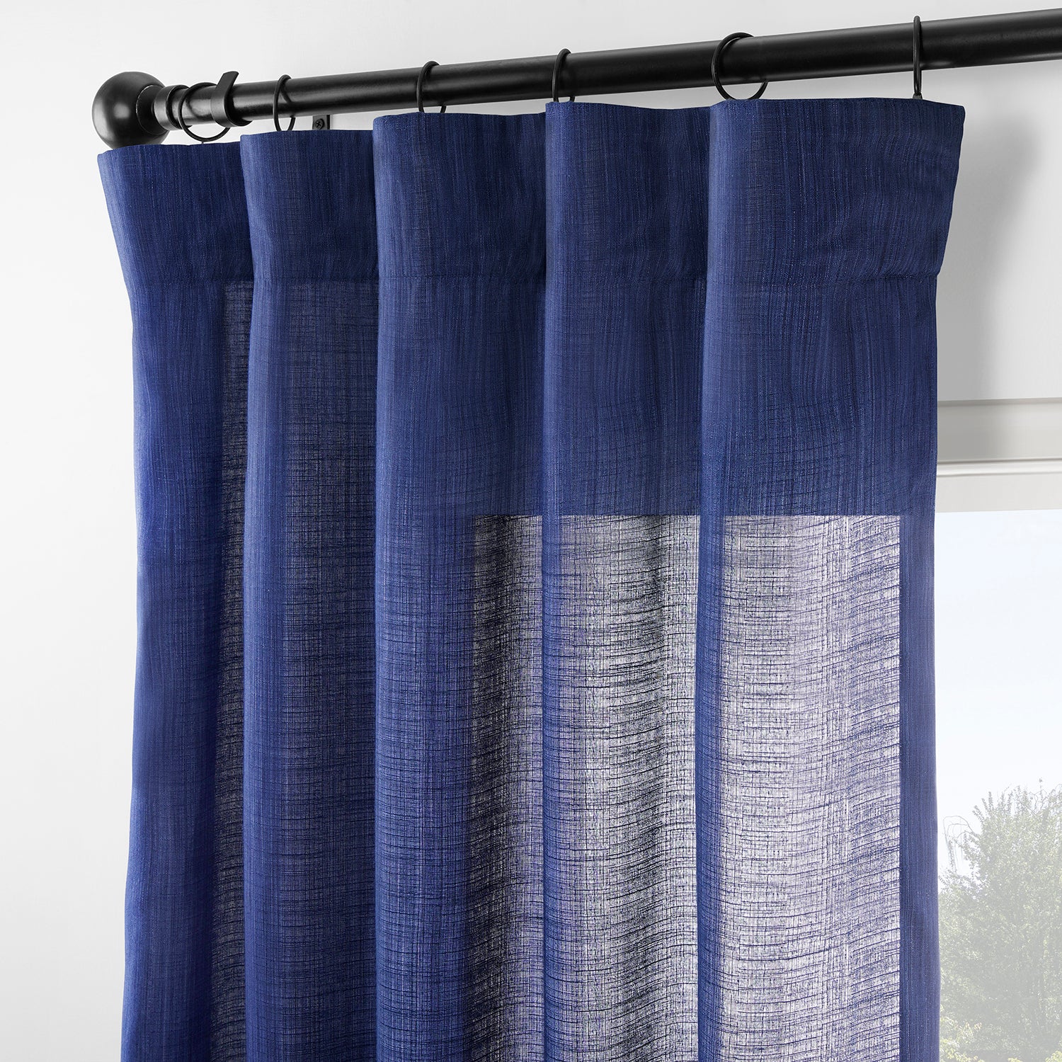 Ink Blue Rustic Linen Weave Light Filtering Curtain Pair (2 Panels)