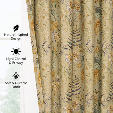 Vintage Botanical Sand Floral Dune Cotton Textured Printed Custom Curtain