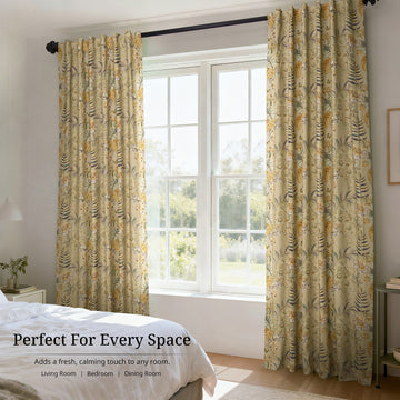 Vintage Botanical Sand Floral Dune Cotton Textured Printed Custom Curtain