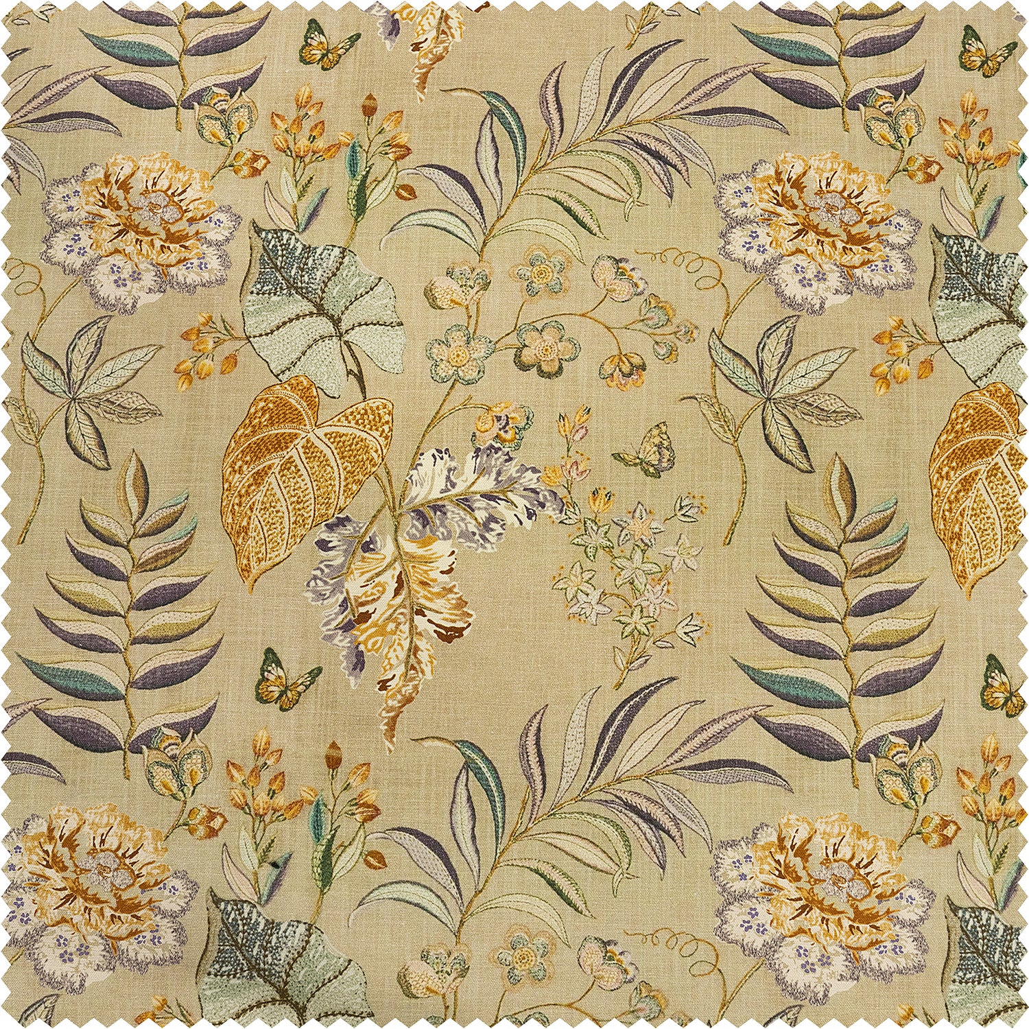 Vintage Botanical Sand Floral Dune Cotton Textured Printed Swatch
