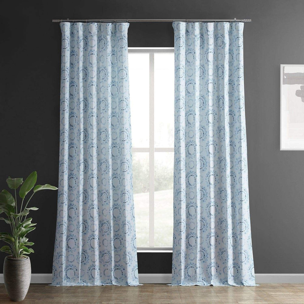 Droplets Light Blue Textured Printed Cotton Room Darkening Curtain - HalfPriceDrapes.com