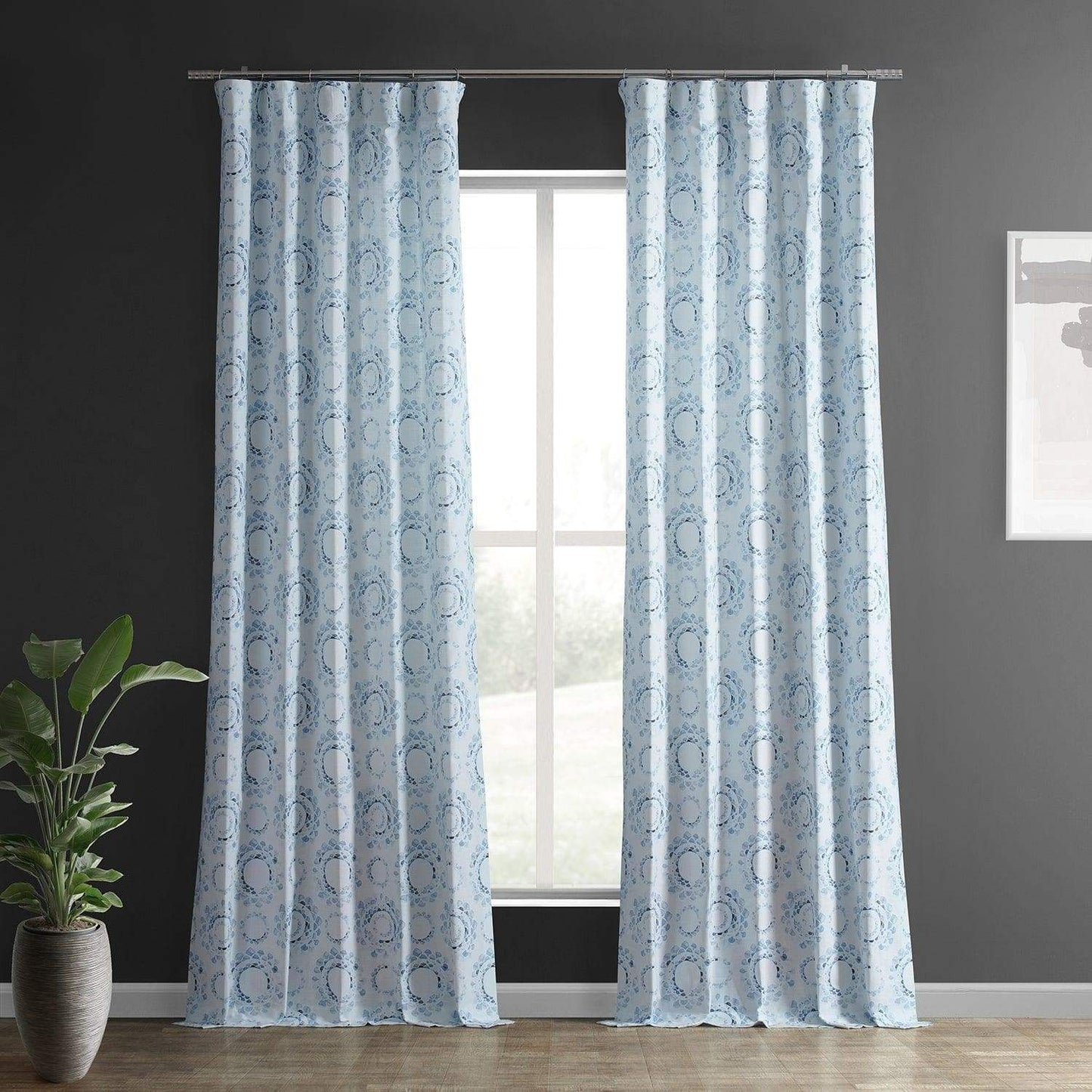 Droplets Light Blue Textured Printed Cotton Room Darkening Curtain - HalfPriceDrapes.com