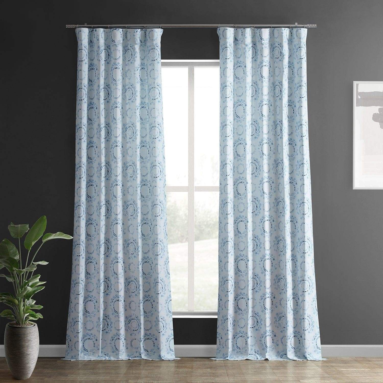 Droplets Light Blue Textured Printed Cotton Room Darkening Curtain - HalfPriceDrapes.com