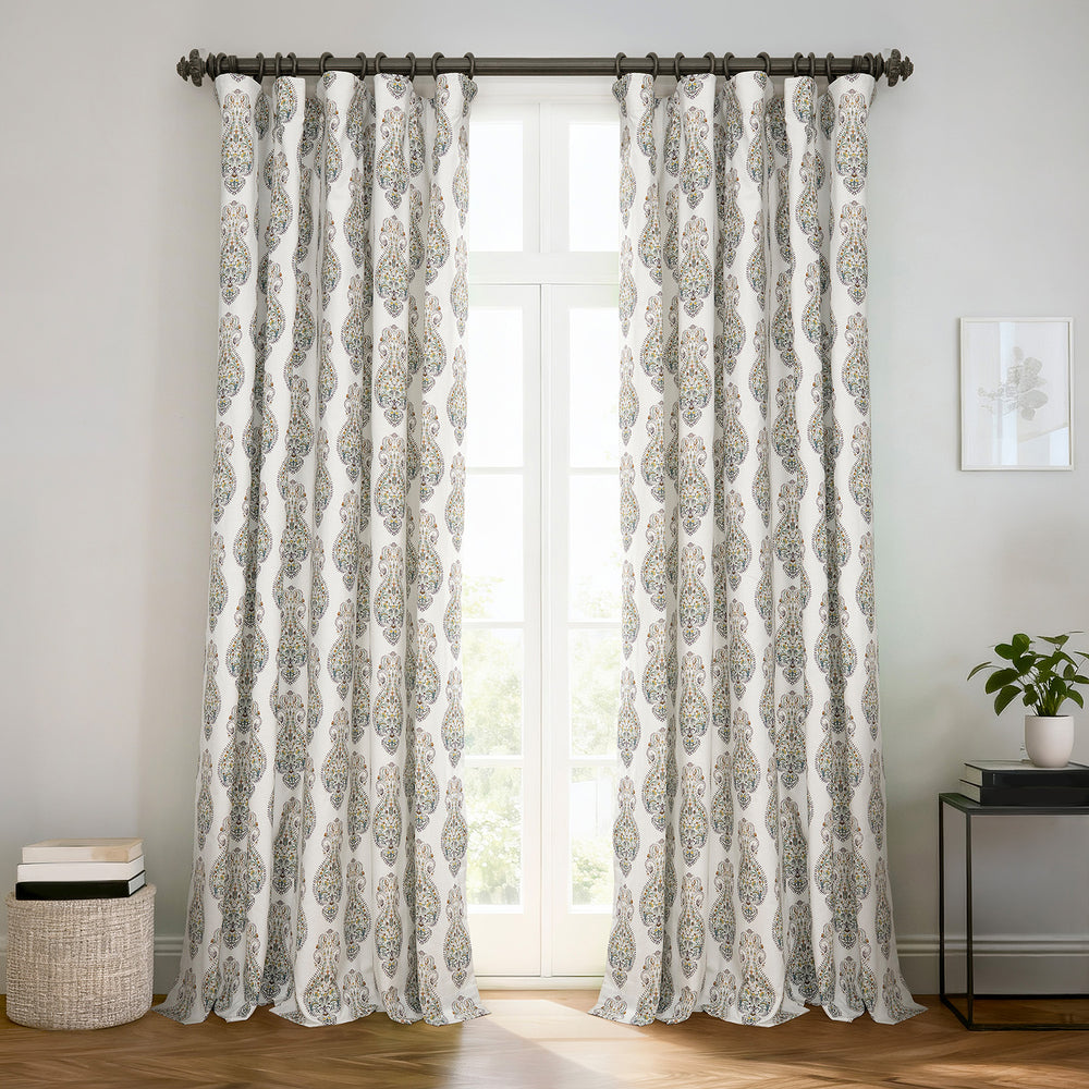 Mughal Medallion Paisley Dune Cotton Textured Printed Custom Curtain