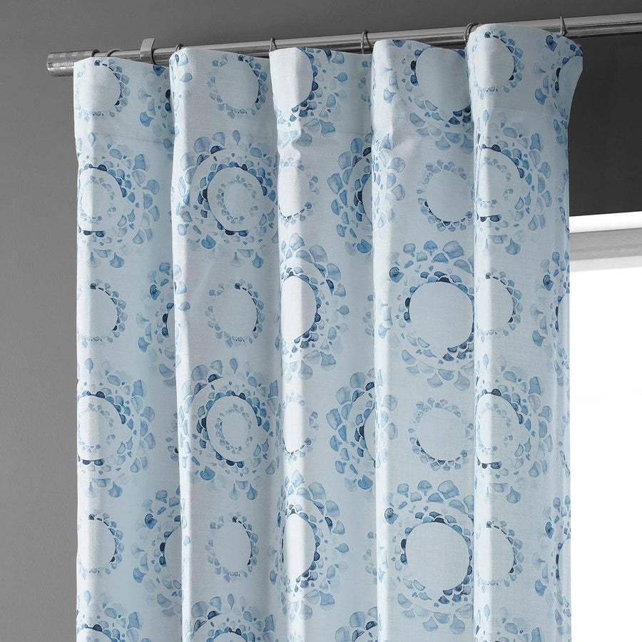 Droplets Light Blue Textured Printed Cotton Room Darkening Curtain - HalfPriceDrapes.com