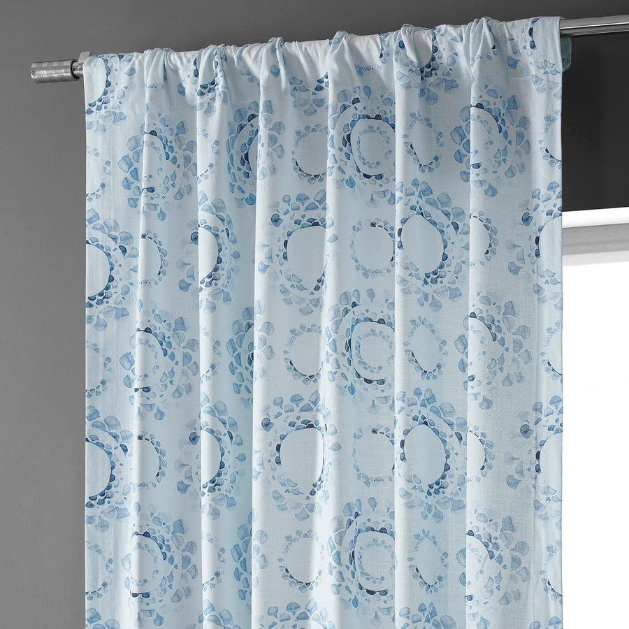 Droplets Light Blue Textured Printed Cotton Room Darkening Curtain - HalfPriceDrapes.com
