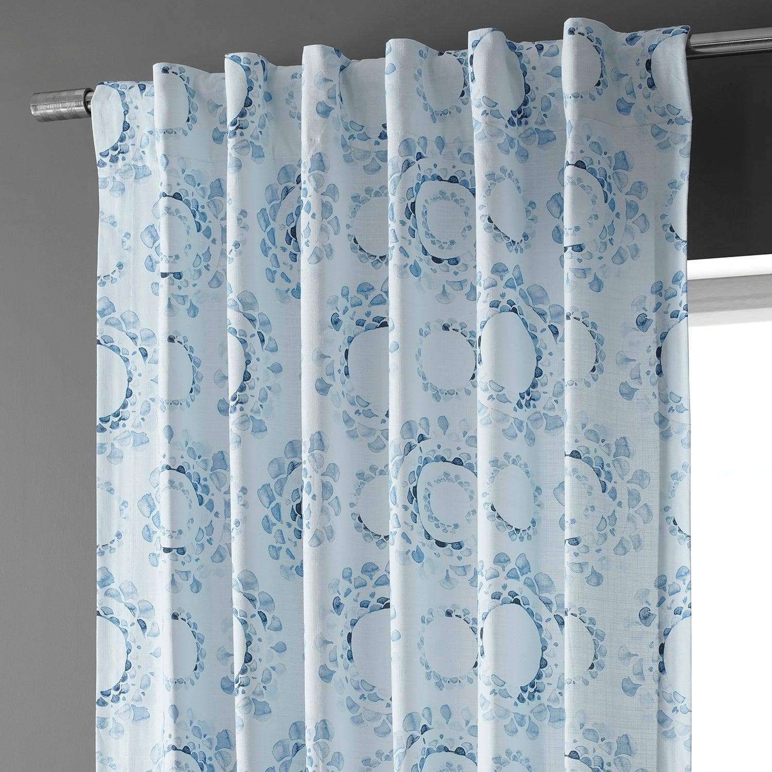 Droplets Light Blue Textured Printed Cotton Room Darkening Curtain - HalfPriceDrapes.com