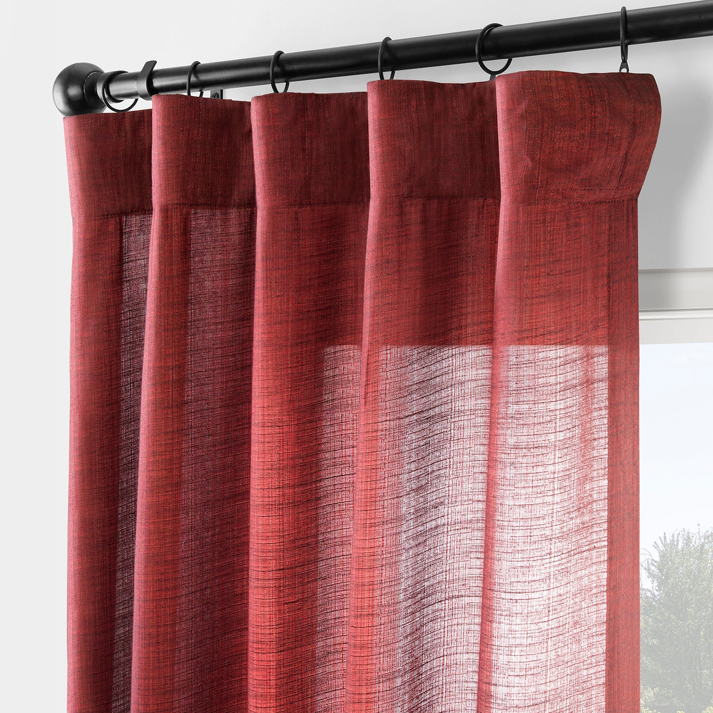Red Rustic Linen Weave Light Filtering Curtain Pair (2 Panels)