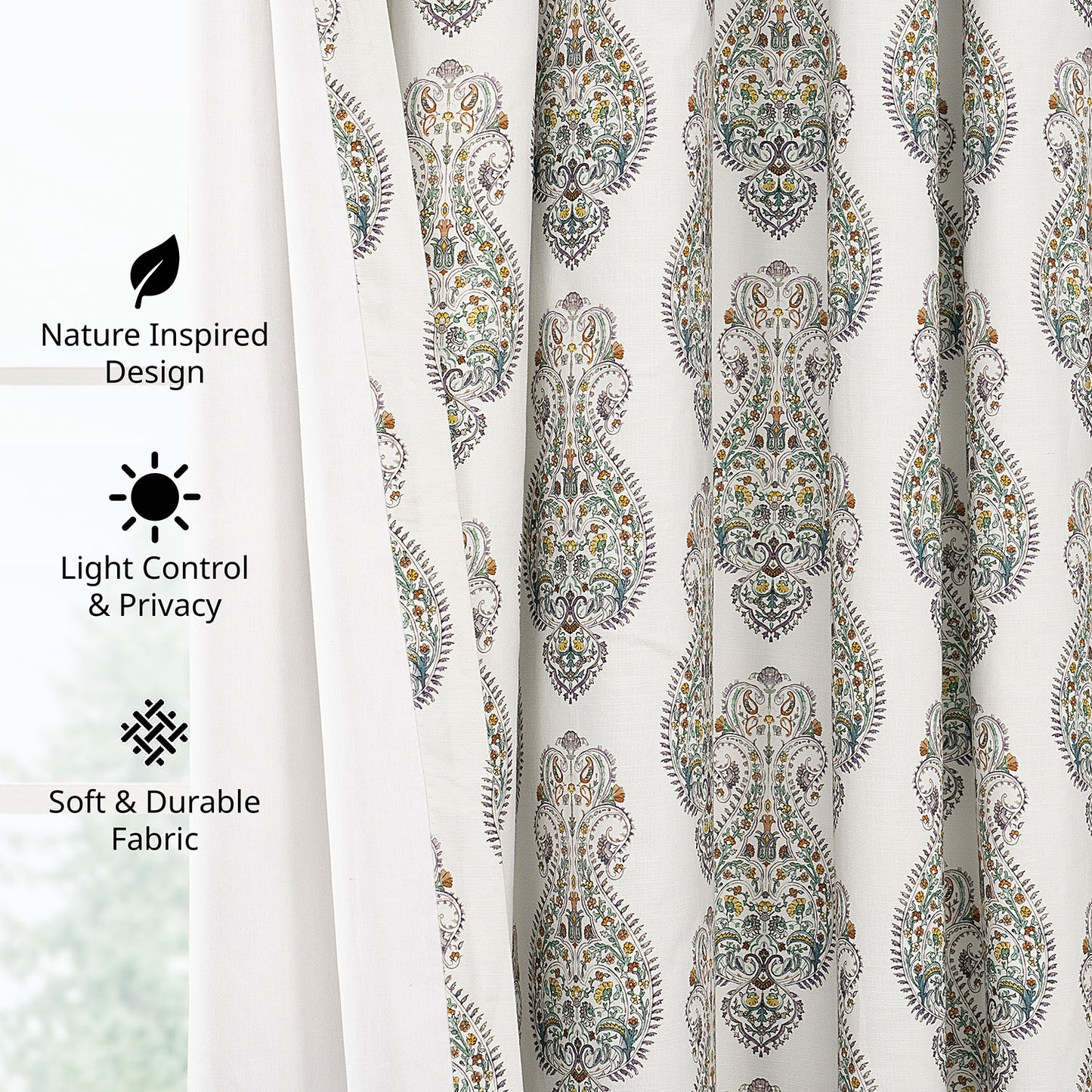 Mughal Medallion Paisley Dune Cotton Textured Printed Custom Curtain