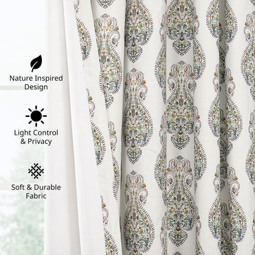 Mughal Medallion Paisley Dune Cotton Textured Printed Custom Curtain