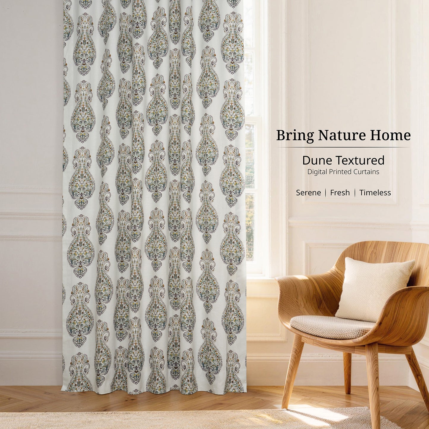 Mughal Medallion Paisley Dune Cotton Textured Printed Custom Curtain