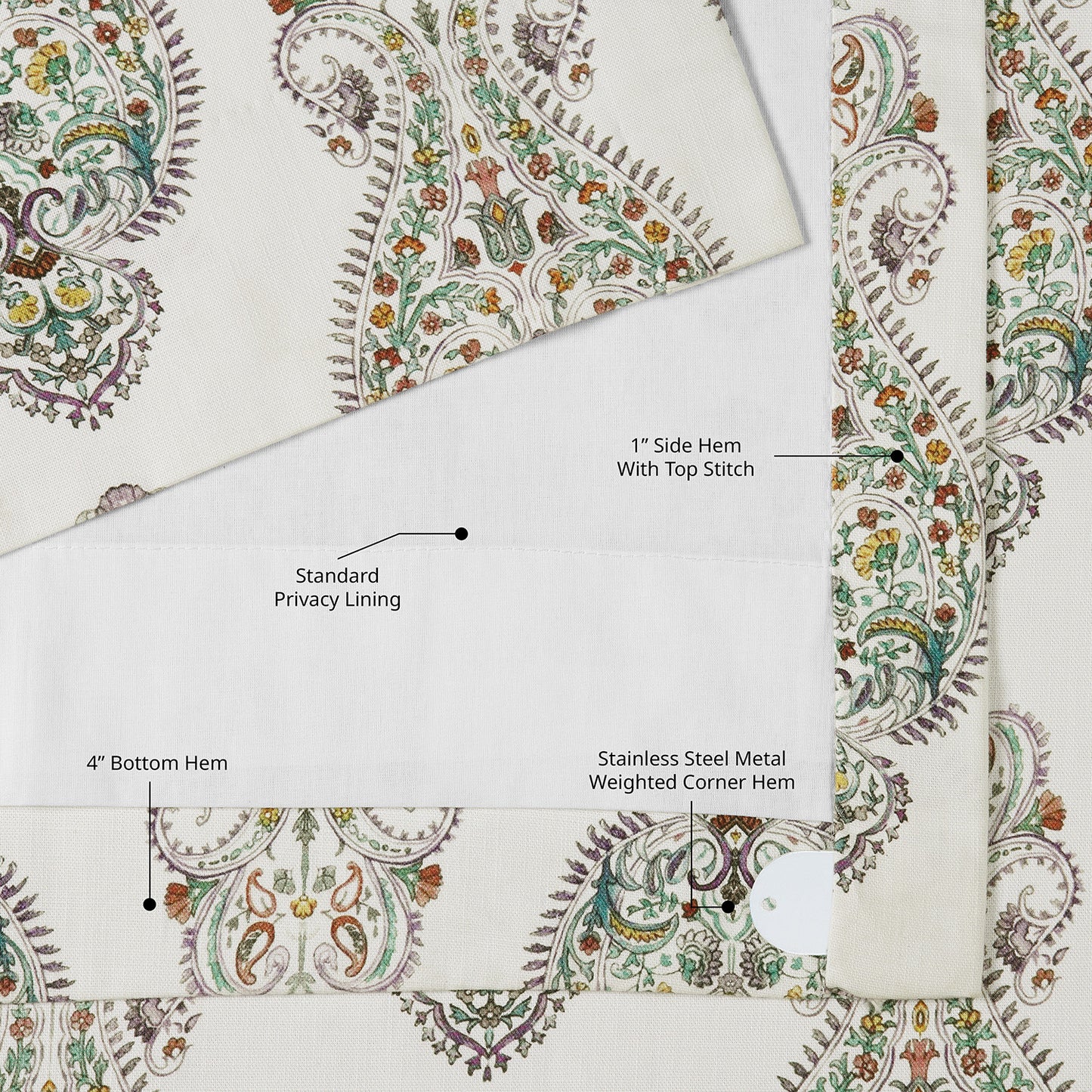 Mughal Medallion Paisley Dune Cotton Textured Printed Custom Curtain