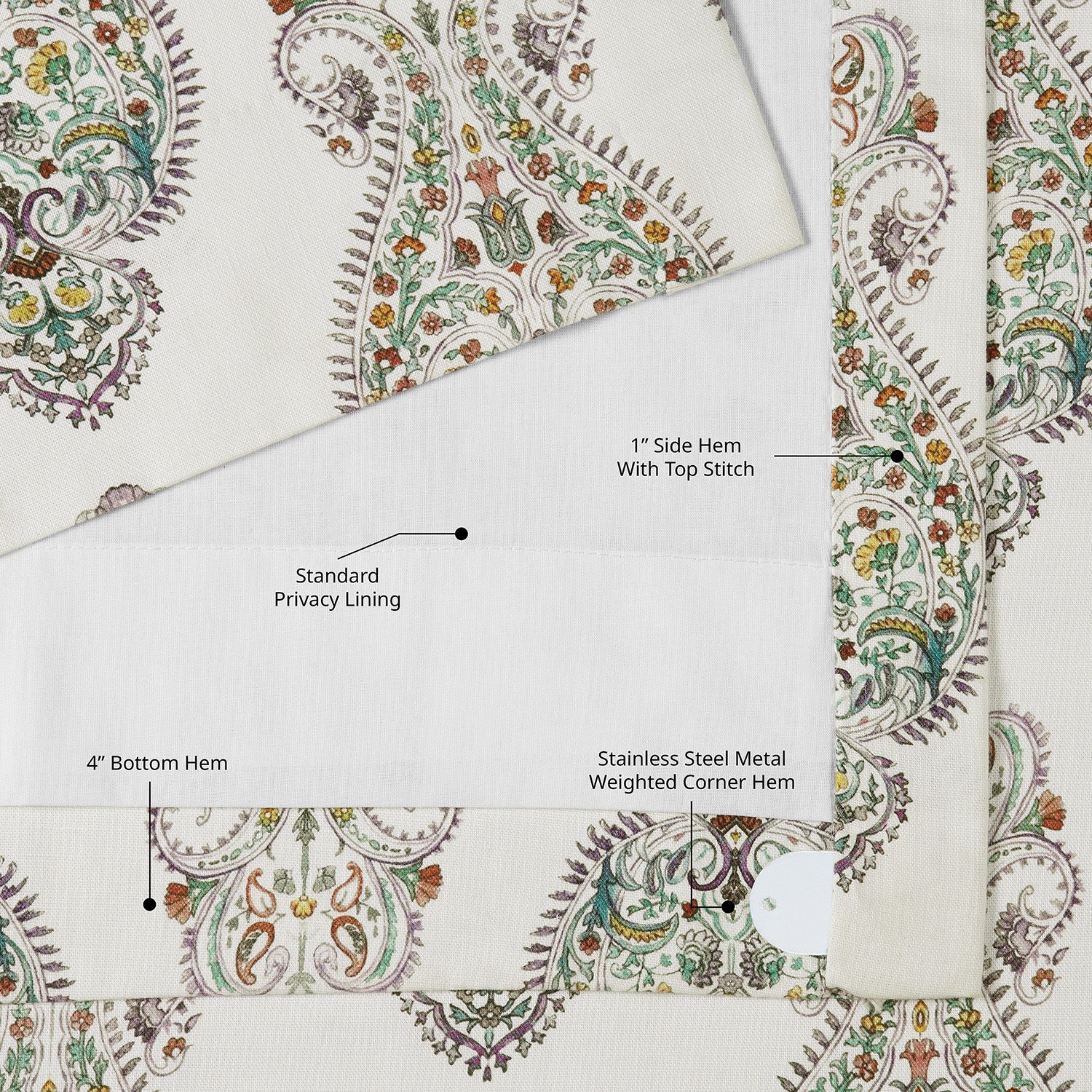 Mughal Medallion Paisley Dune Cotton Textured Printed Custom Curtain