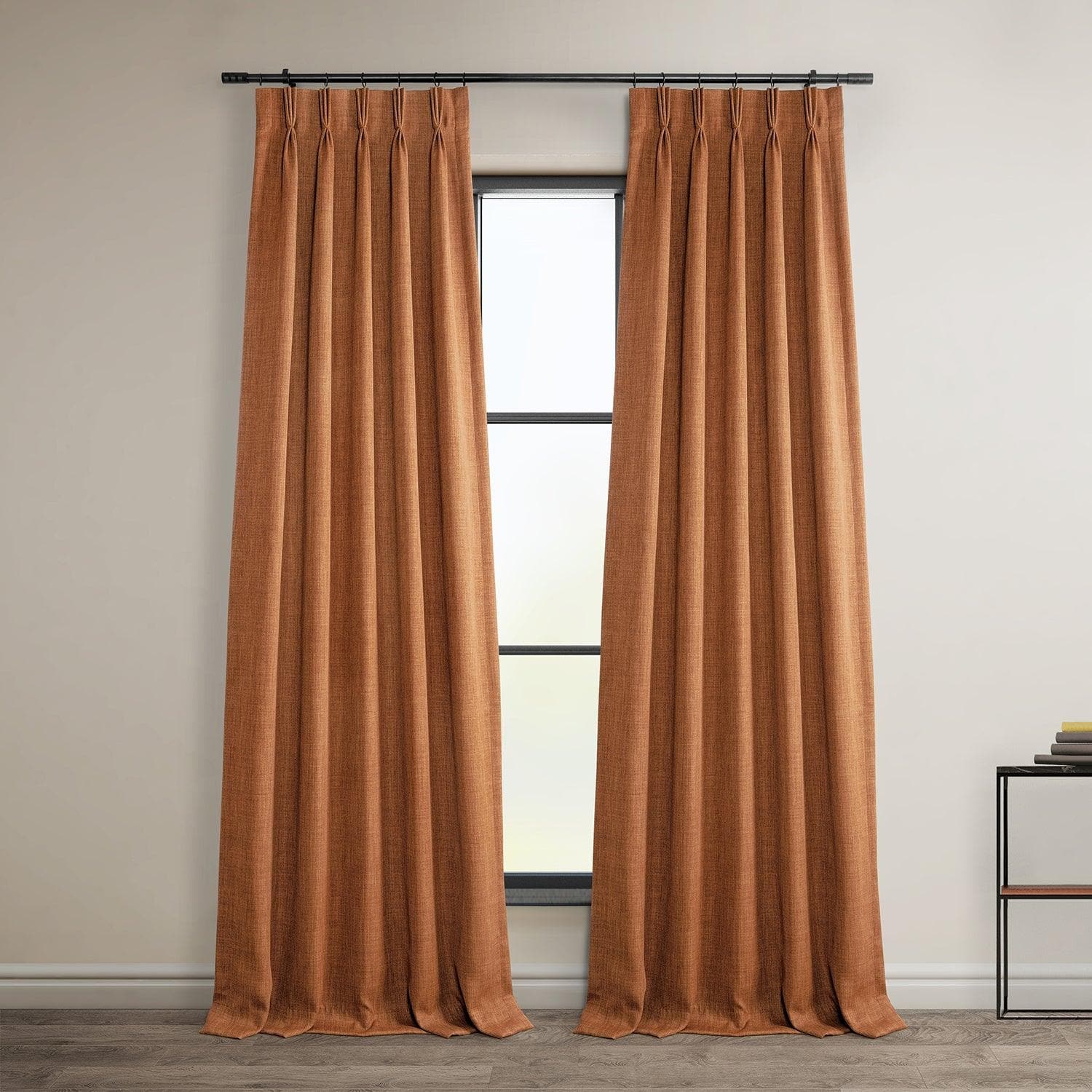 Desert Orange French Pleat Textured Faux Linen Room Darkening Curtain