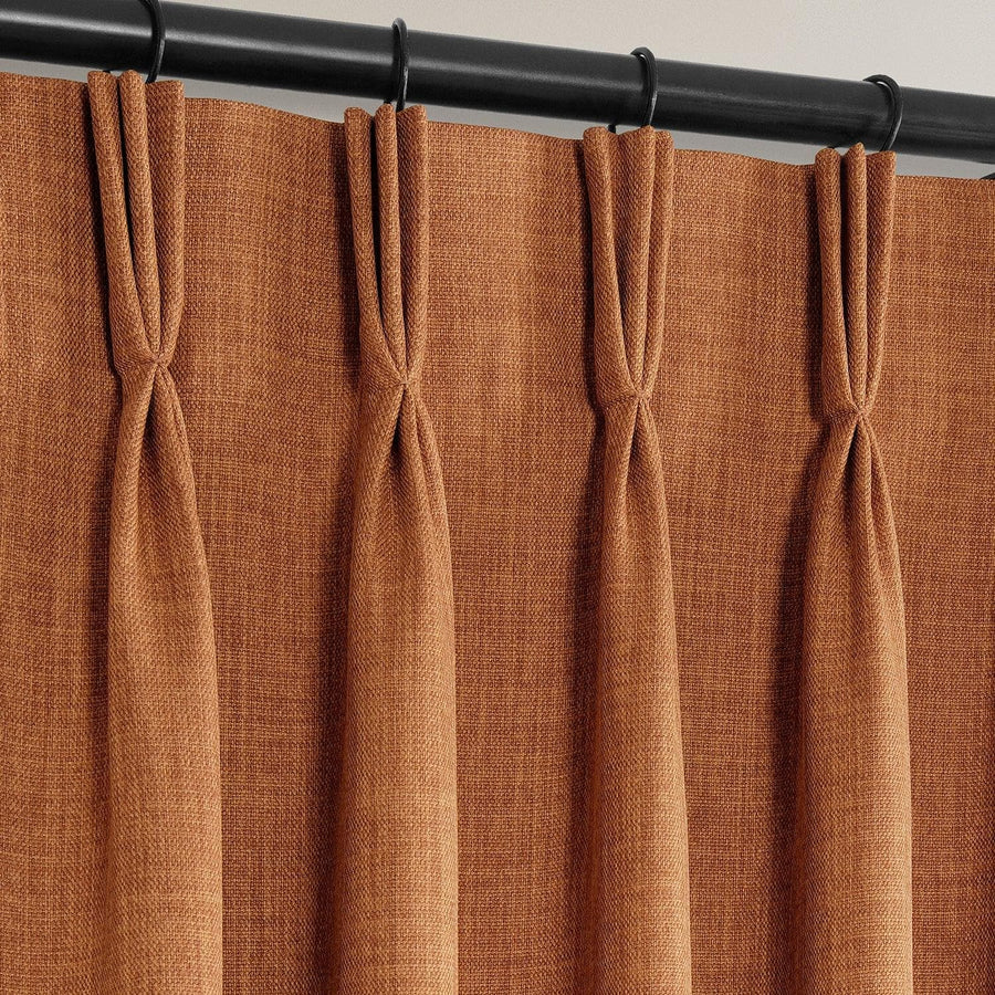 Desert Orange French Pleat Textured Faux Linen Room Darkening Curtain - HalfPriceDrapes.com