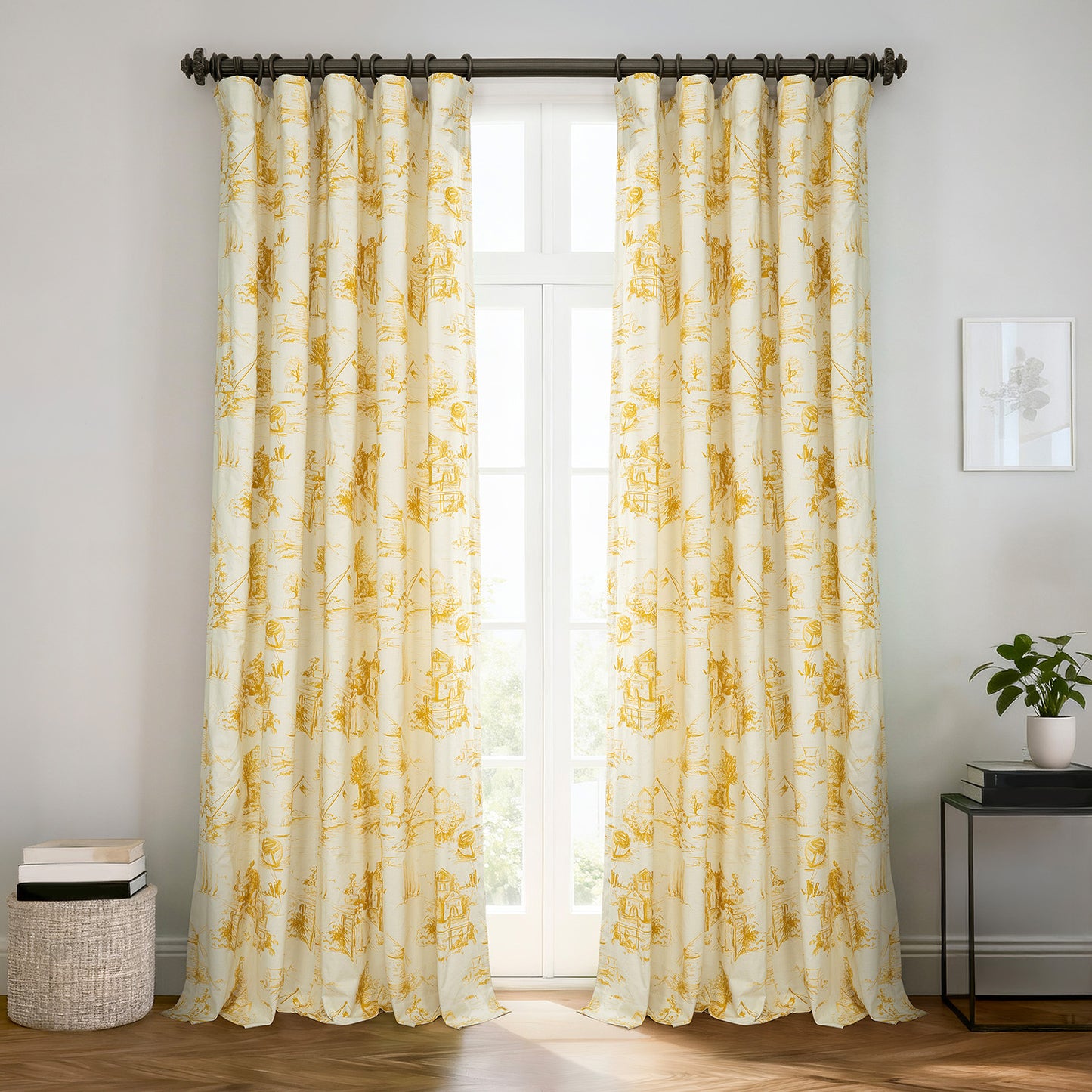 Windmill Toile Gold Floral Dune Cotton Textured Printed Custom Curtain