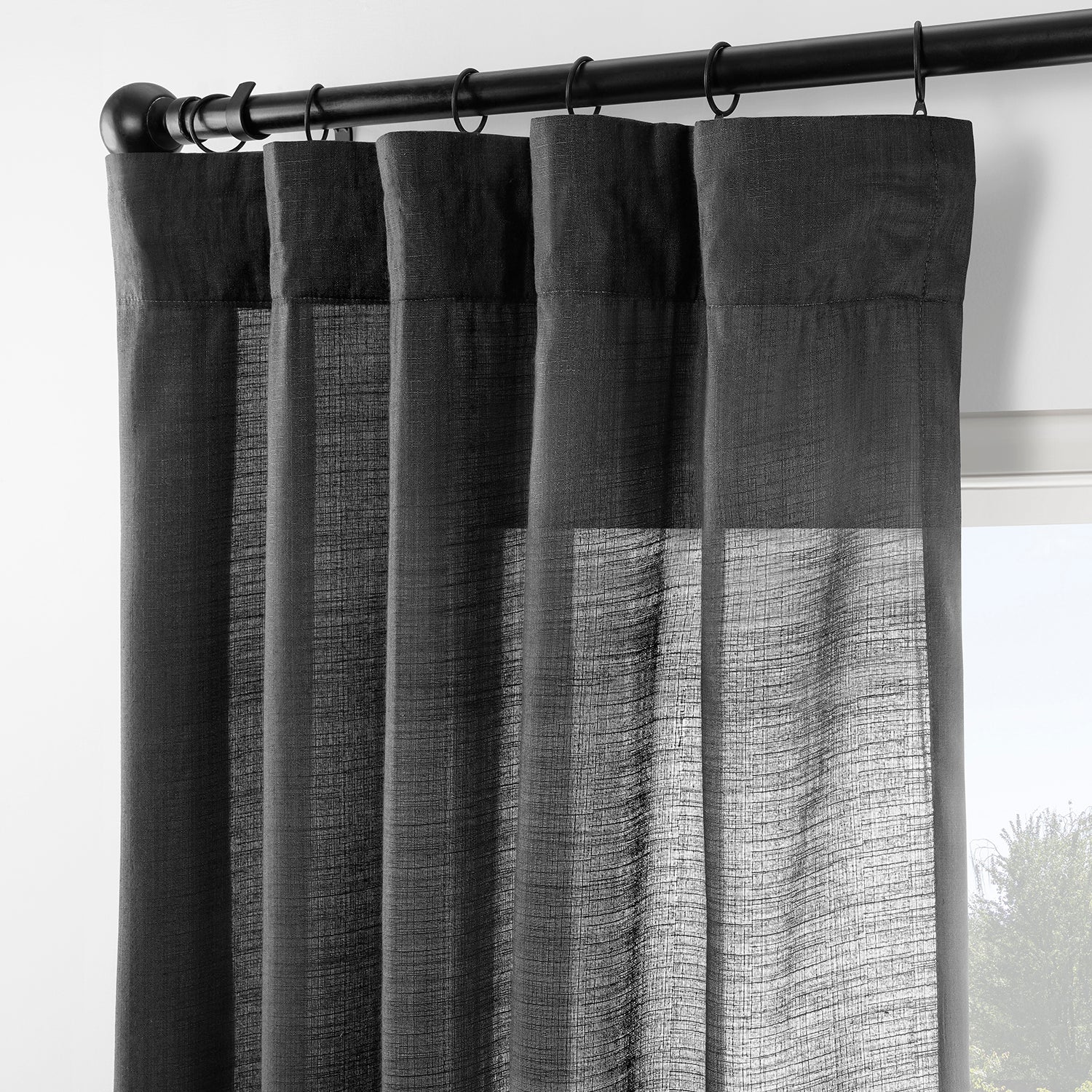 Black Rustic Linen Weave Light Filtering Curtain Pair (2 Panels)