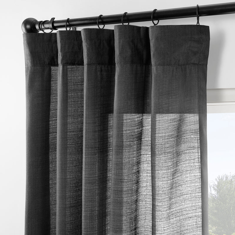Black Rustic Linen Weave Light Filtering Curtain Pair (2 Panels)