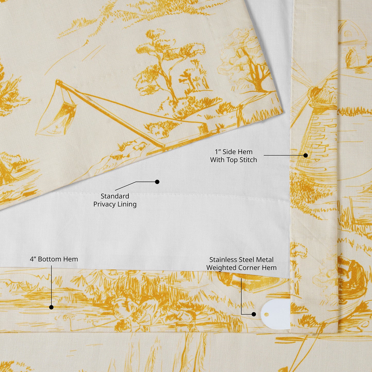 Windmill Toile Gold Floral Dune Cotton Textured Printed Custom Curtain