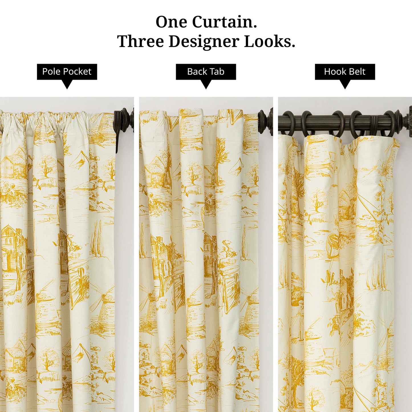 Windmill Toile Gold Floral Dune Cotton Textured Printed Custom Curtain