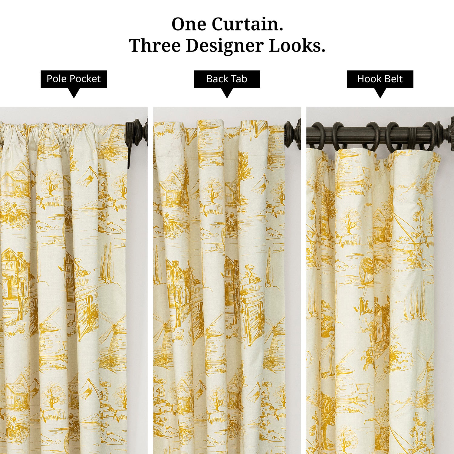 Windmill Toile Gold Floral Dune Cotton Textured Printed Custom Curtain