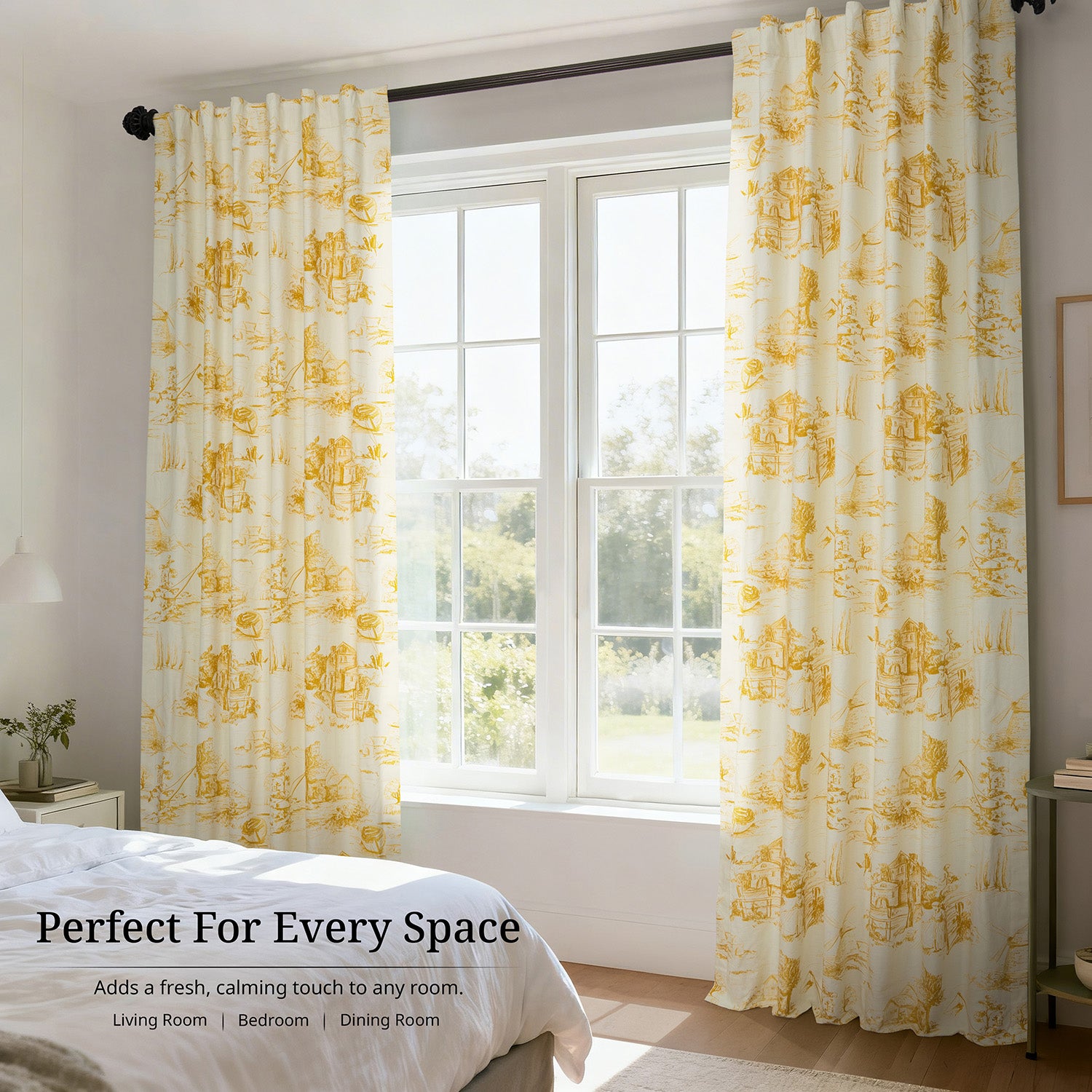 Windmill Toile Gold Floral Dune Cotton Textured Printed Custom Curtain