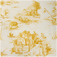 Windmill Toile Gold Floral Dune Cotton Textured Printed Swatch