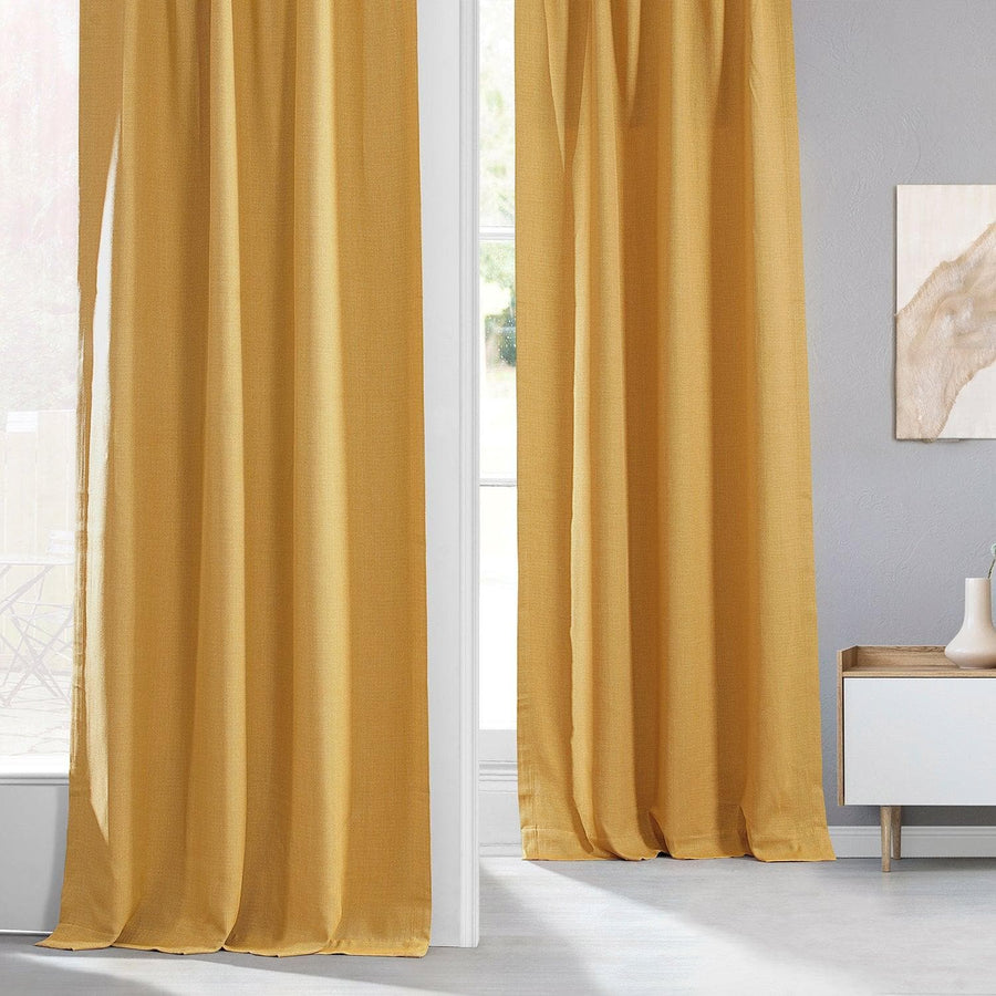 Dandelion Gold French Pleat Textured Faux Linen Room Darkening Curtain - HalfPriceDrapes.com