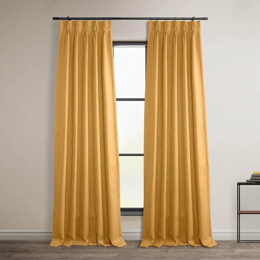 Dandelion Gold French Pleat Textured Faux Linen Room Darkening Curtain - HalfPriceDrapes.com