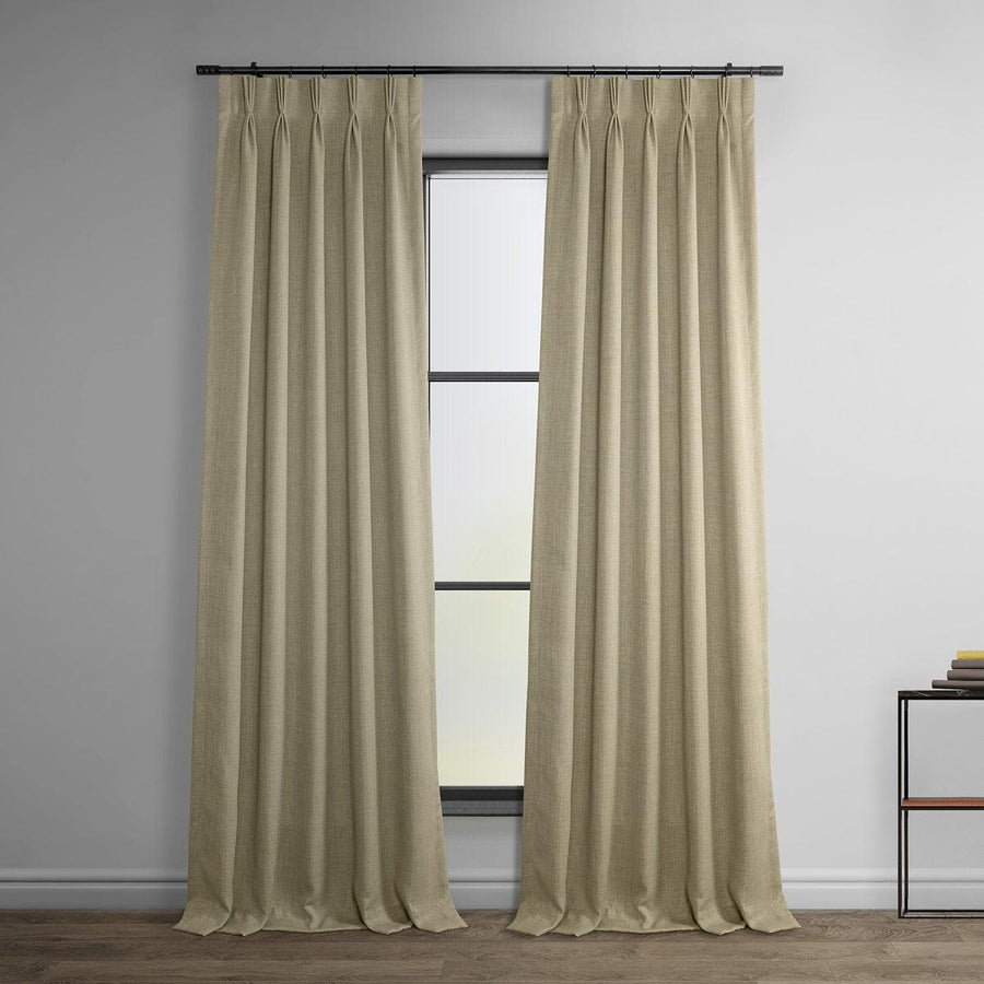 Thatched Tan French Pleat Textured Faux Linen Room Darkening Curtain - HalfPriceDrapes.com