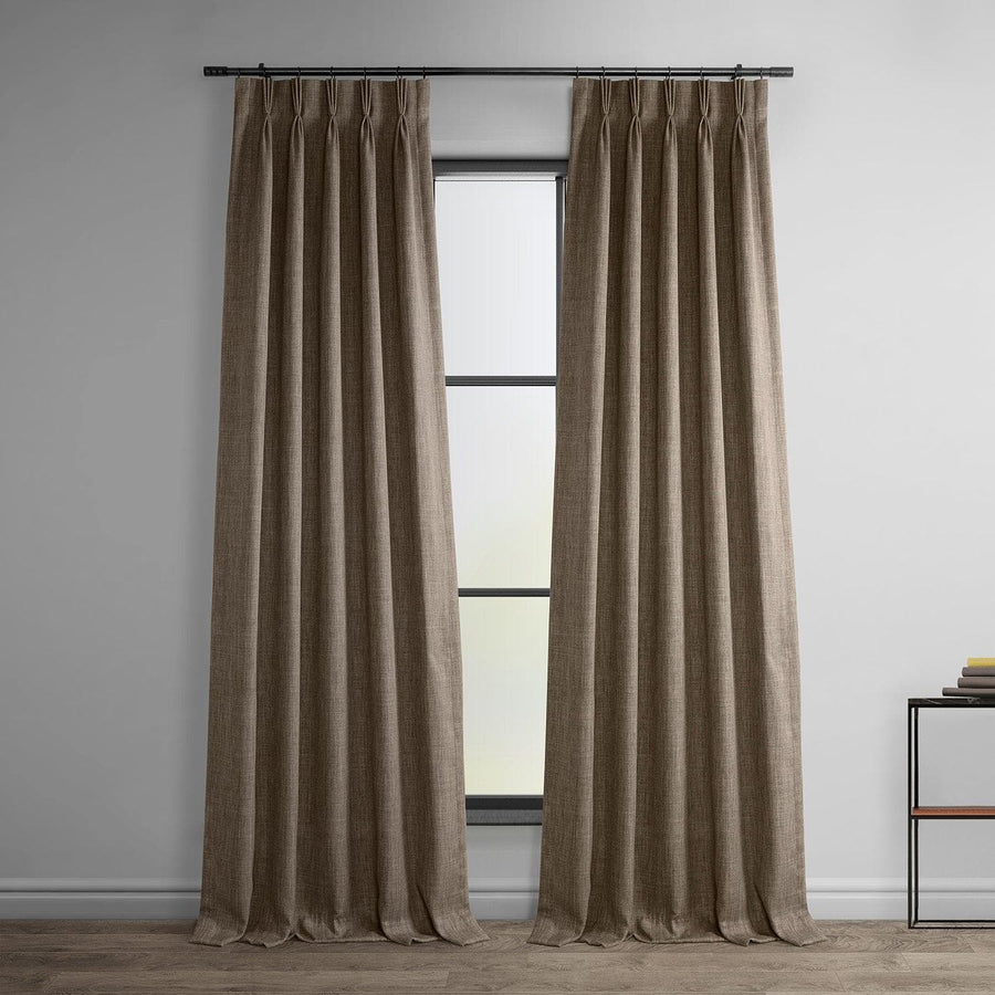 Dutch Cocoa French Pleat Textured Faux Linen Room Darkening Curtain - HalfPriceDrapes.com