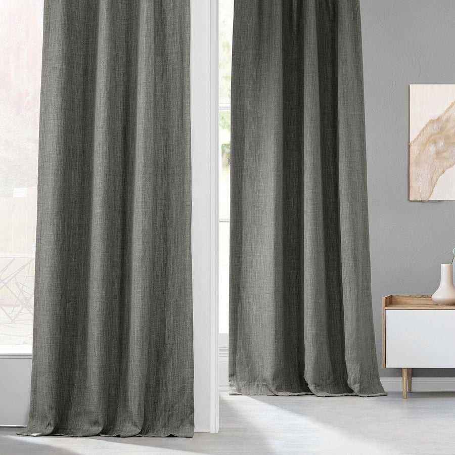 Blazer Grey French Pleat Textured Faux Linen Room Darkening Curtain - HalfPriceDrapes.com