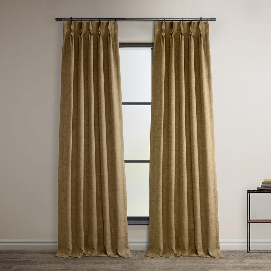 Butterscotch French Pleat Textured Faux Linen Room Darkening Curtain - HalfPriceDrapes.com
