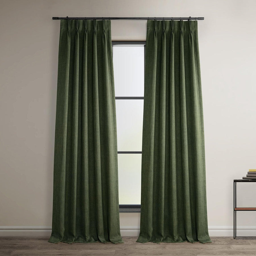 Tuscany Green French Pleat Textured Faux Linen Room Darkening Curtain - HalfPriceDrapes.com