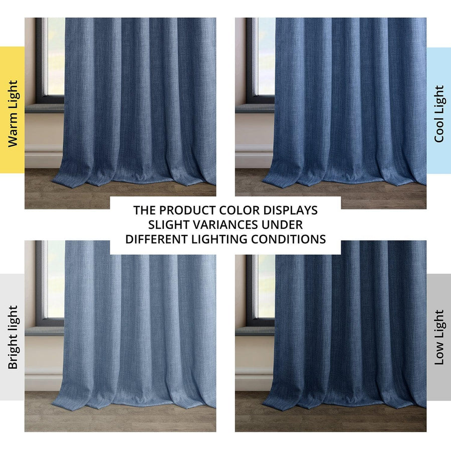 Denim French Pleat Textured Faux Linen Room Darkening Curtain - HalfPriceDrapes.com
