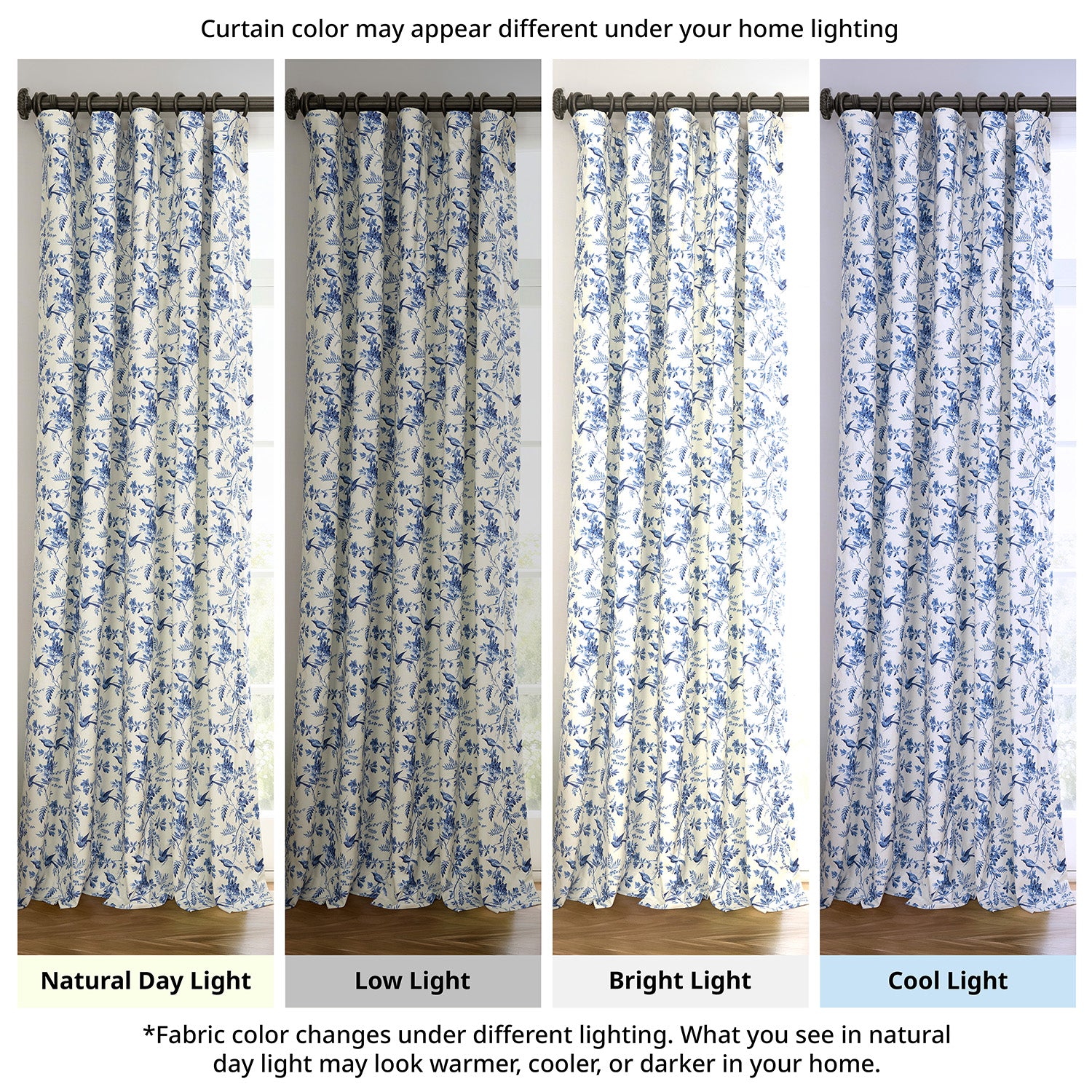 Blue Willow Arbor Floral Dune Cotton Textured Printed Custom Curtain