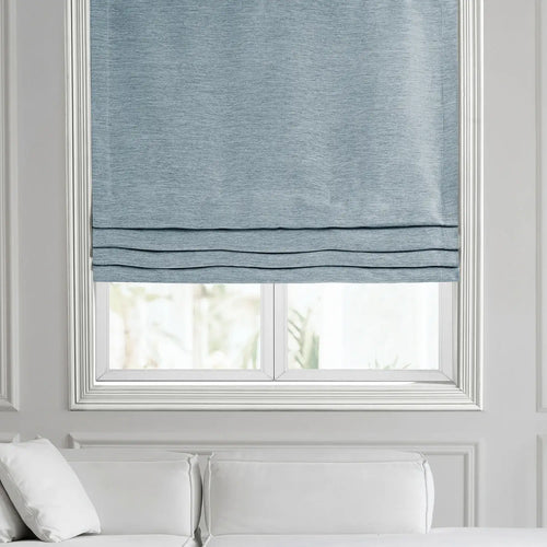 Gulf Blue Bellino Textured Faux Linen Roman Shade