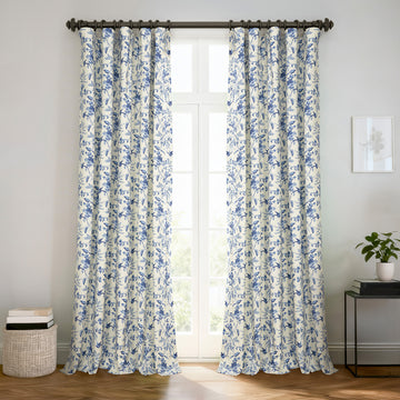 Blue Willow Arbor Floral Dune Cotton Textured Printed Custom Curtain