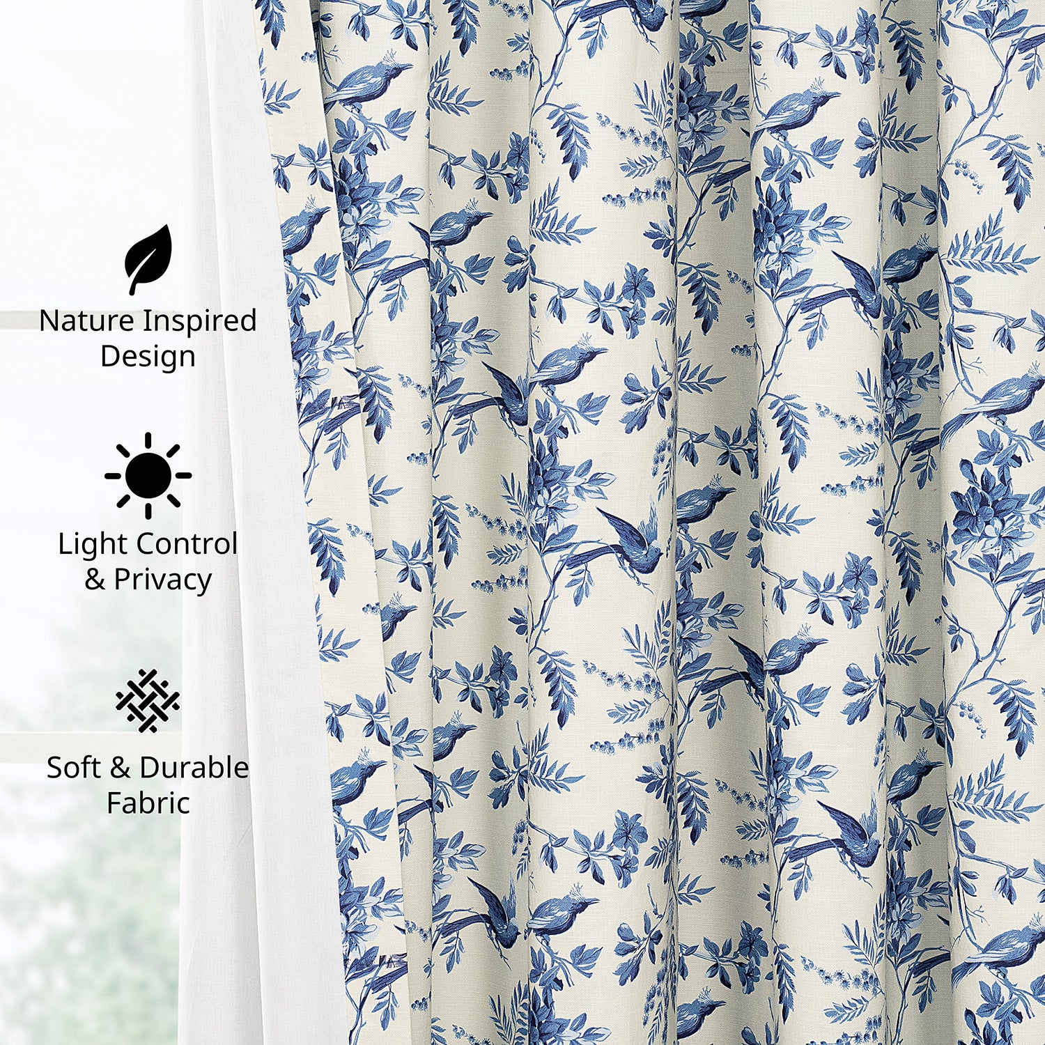 Blue Willow Arbor Floral Dune Cotton Textured Printed Custom Curtain