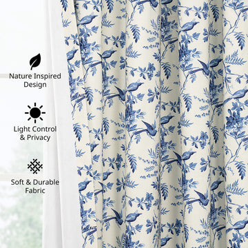 Blue Willow Arbor Floral Dune Cotton Textured Printed Custom Curtain