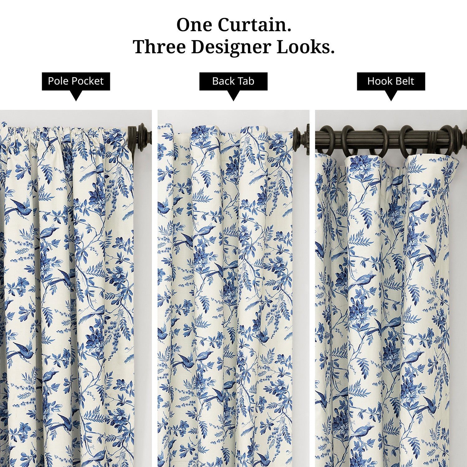 Blue Willow Arbor Floral Dune Cotton Textured Printed Custom Curtain