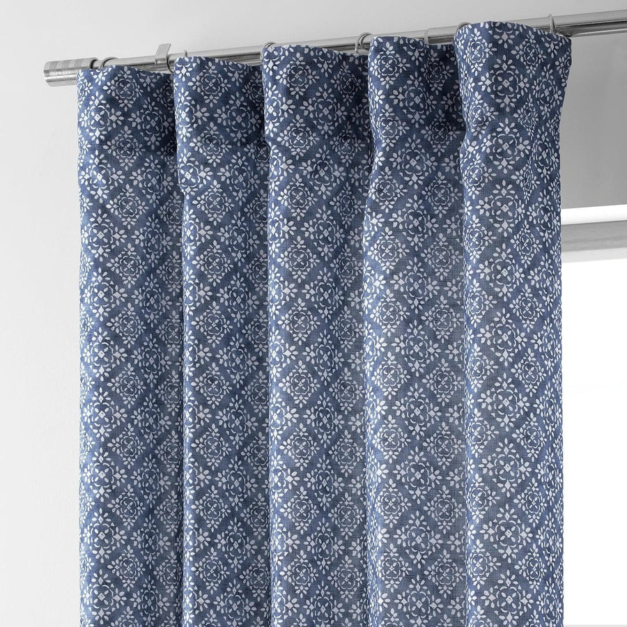 Splash Indigo Textured Printed Cotton Room Darkening Curtain - HalfPriceDrapes.com