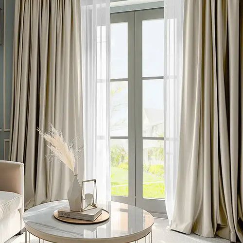 Antique Beige Solid Faux Silk Taffeta Custom Curtain