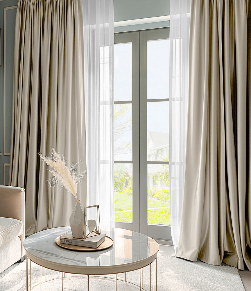 Antique Beige Solid Faux Silk Taffeta Custom Curtain