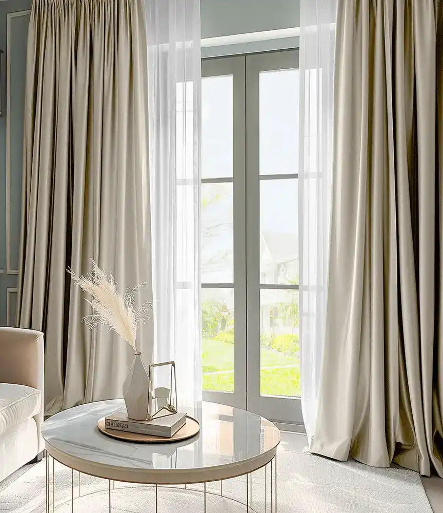 Antique Beige Solid Faux Silk Taffeta Custom Curtain