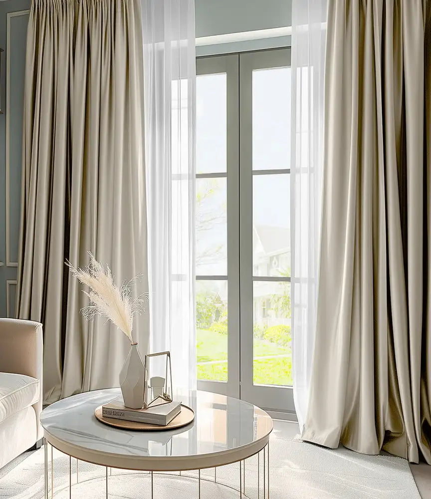 Antique Beige Solid Faux Silk Taffeta Custom Curtain