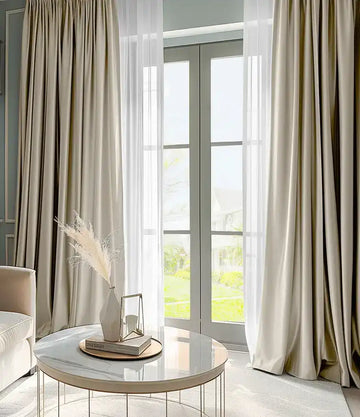 Antique Beige Solid Faux Silk Taffeta Custom Curtain